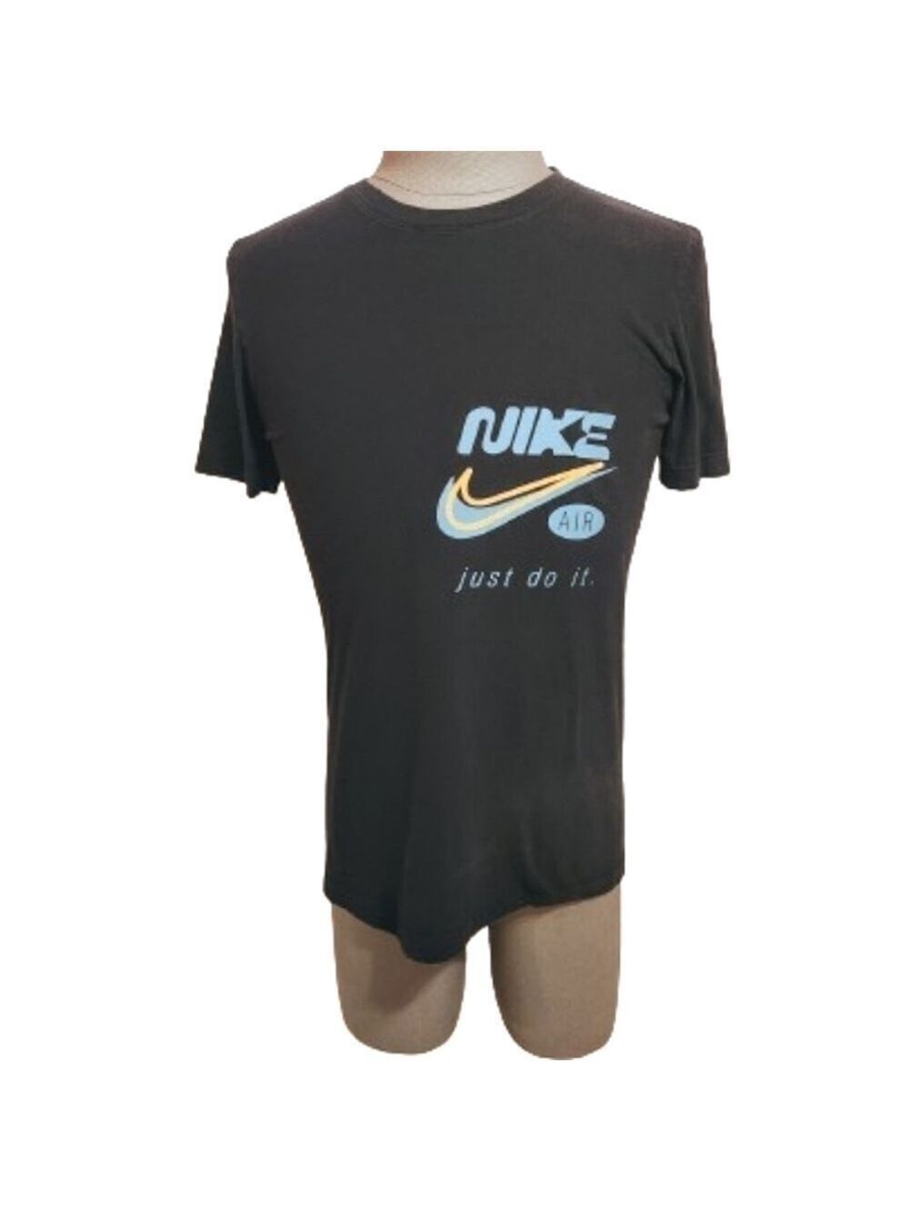 Nike T Shirt Black Blue Crew Neck Swoosh Graphic Small